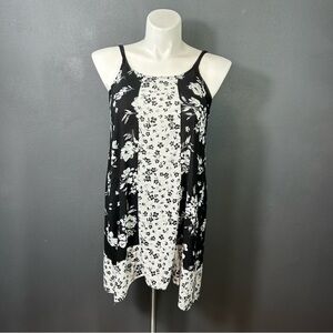 Simply Vera Vera Wang Black & White Patchwork Floral Print Woven Tunic Dress M